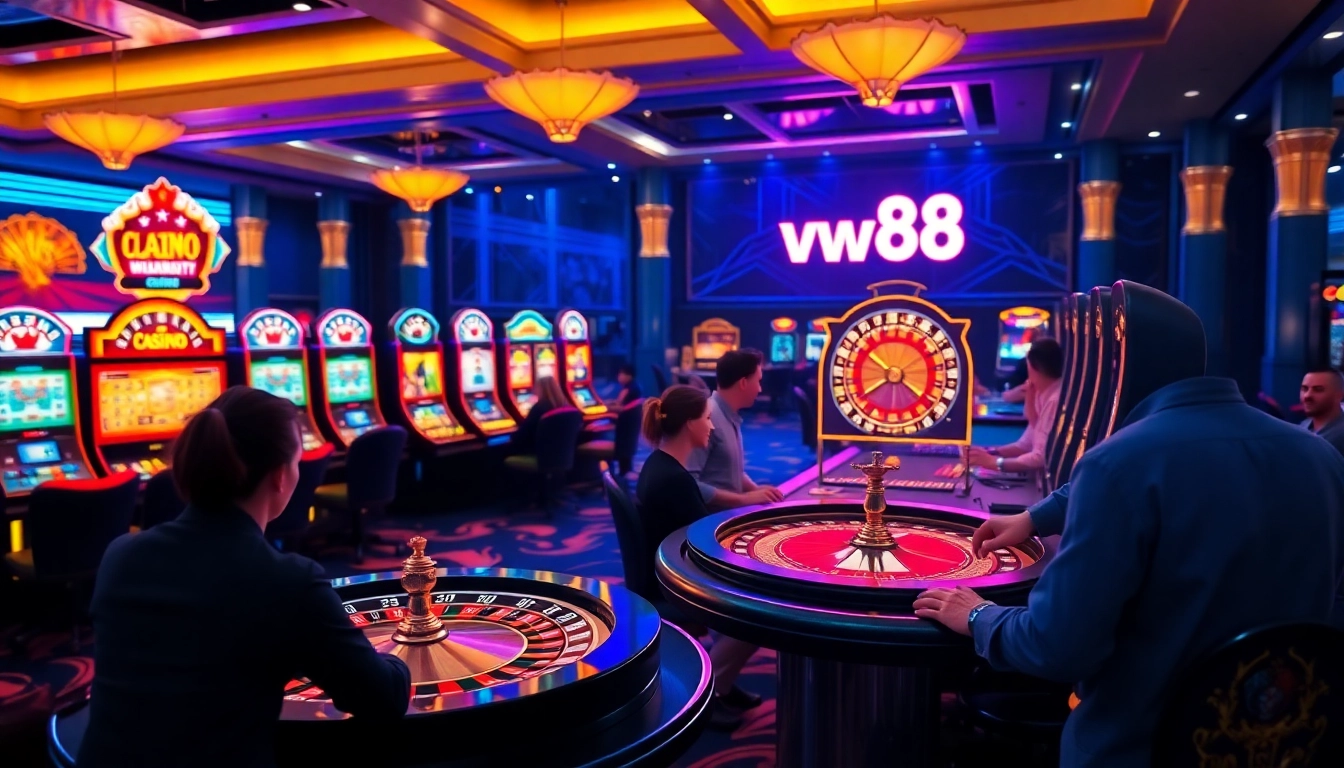 Experience excitement at ww88 with vibrant casino visuals showcasing slots and poker tables.