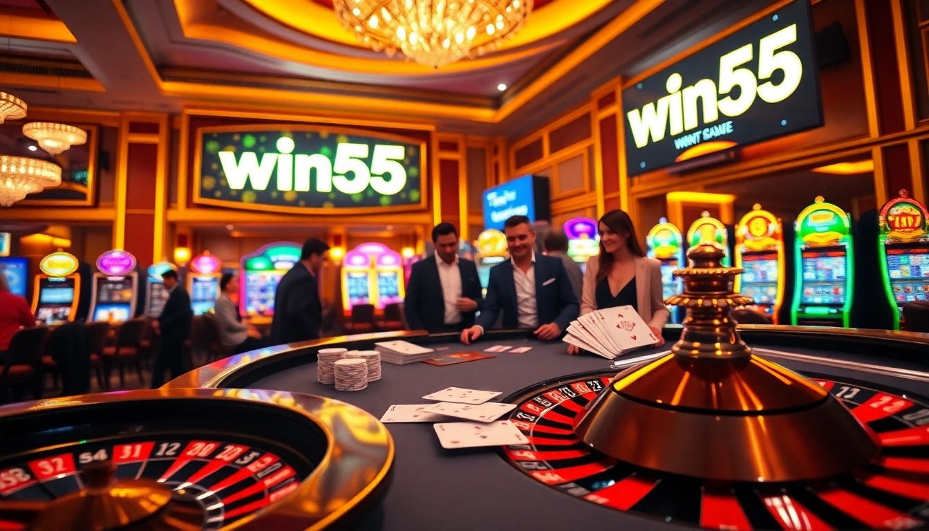 Experience the thrill of win55 at an elite casino with roulette and poker tables.