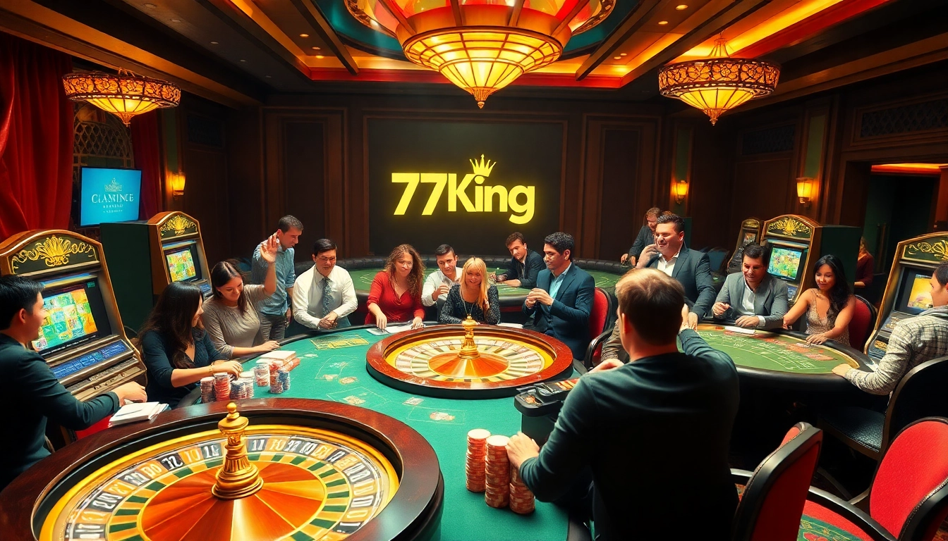 Gamblers enjoying the thrilling experience of Link Vào 79King at a vibrant casino.