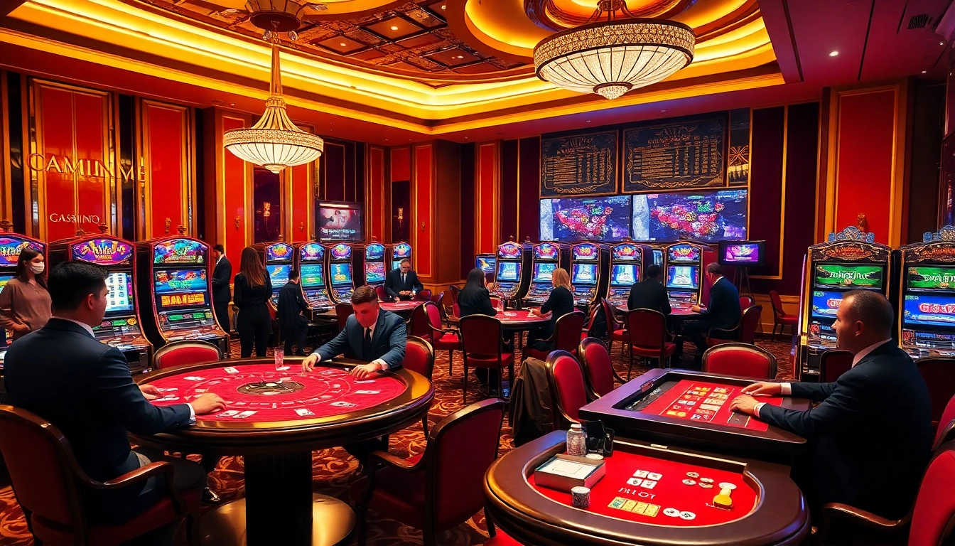 Engaging players at tables in a vibrant casino scene, reflecting excitement for https://cm88.bz/ gambling experiences.