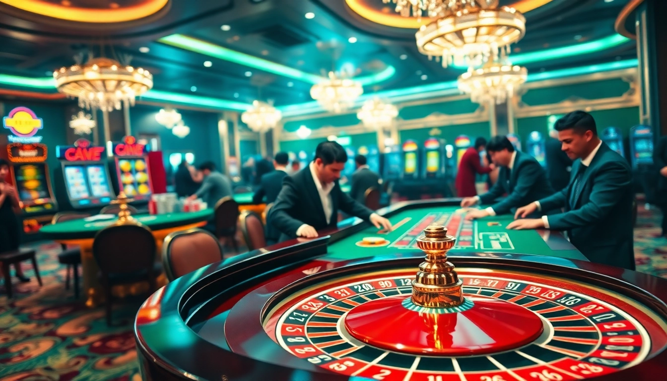 Experience the thrill of THA BET at an upscale casino with roulette, poker chips, and vibrant atmosphere.