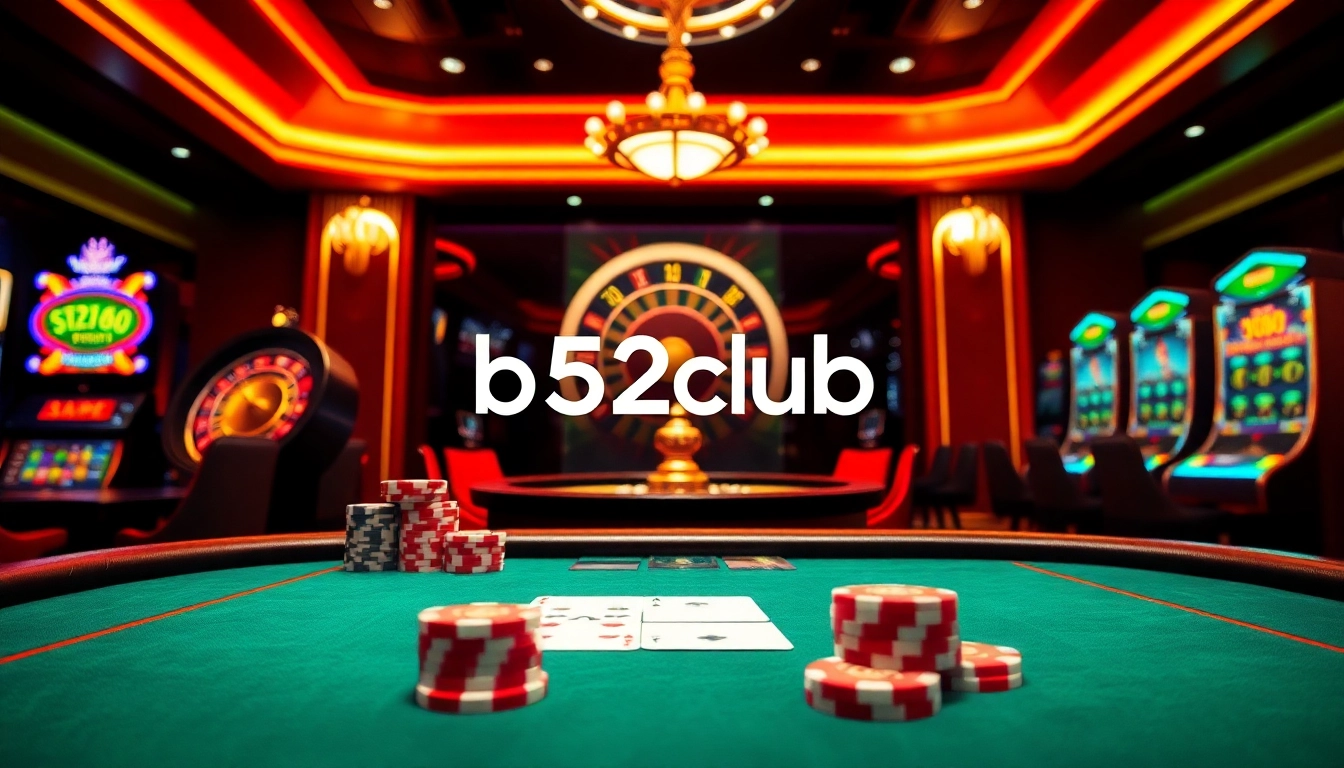 Experience exciting gameplay at b52club with poker chips and cards on a luxurious casino table.