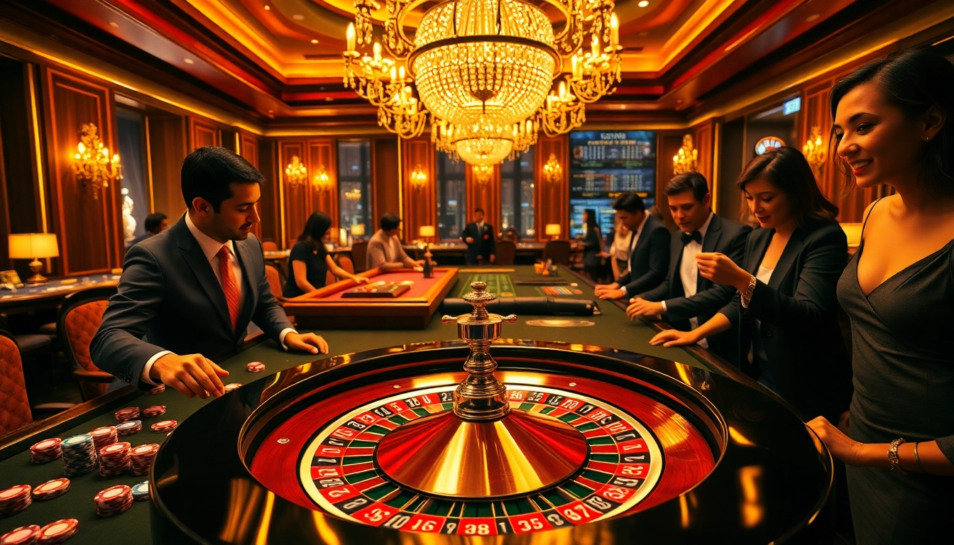 LUCKYWIN logo featured on a roulette table in a luxurious casino scene.