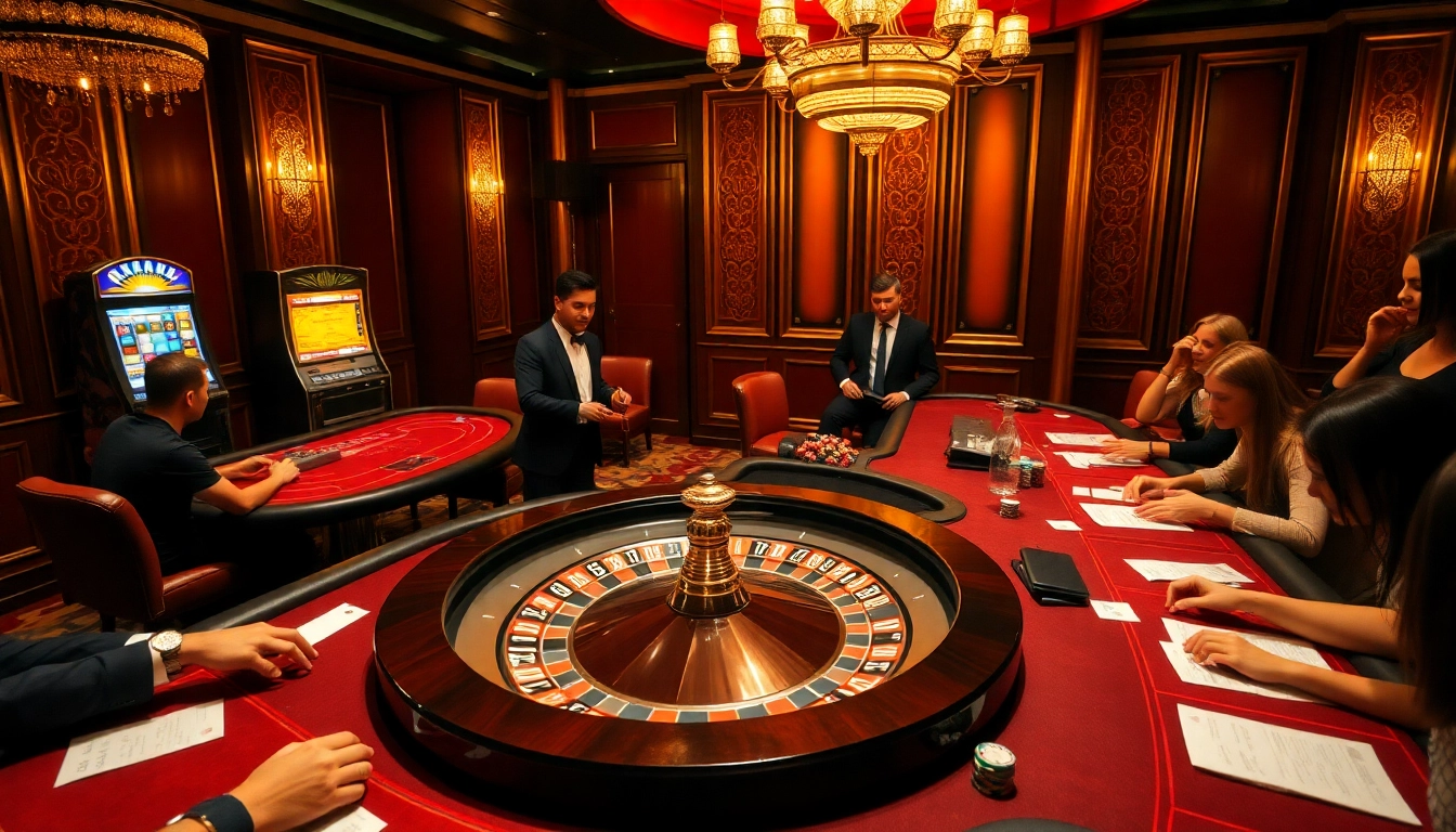 Experience thrilling gameplay at the LC88 casino with roulette, poker tables, and vibrant slot machines.