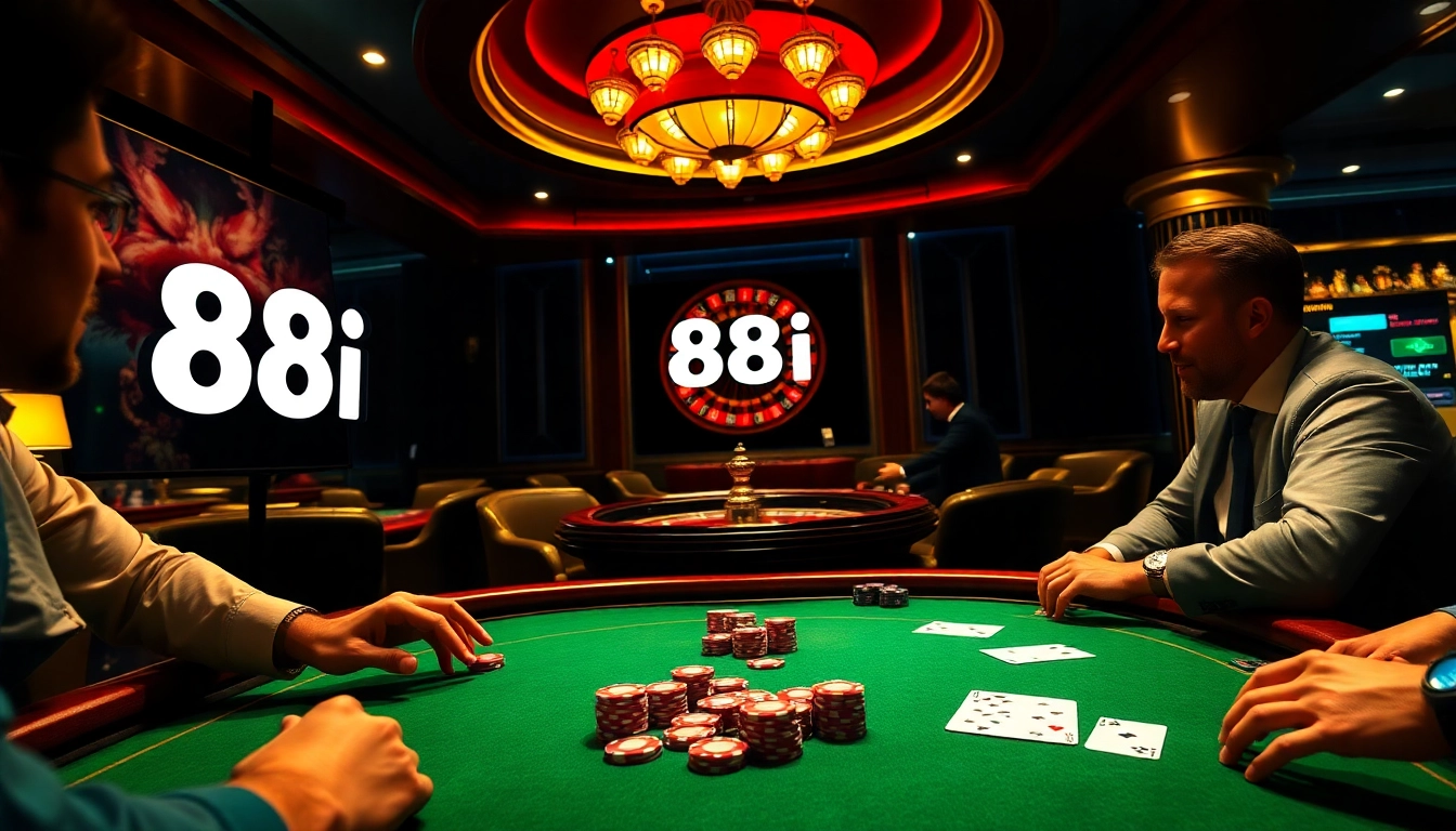 Players at a luxurious casino table strategizing over poker chips as 88i stakes ignite excitement.
