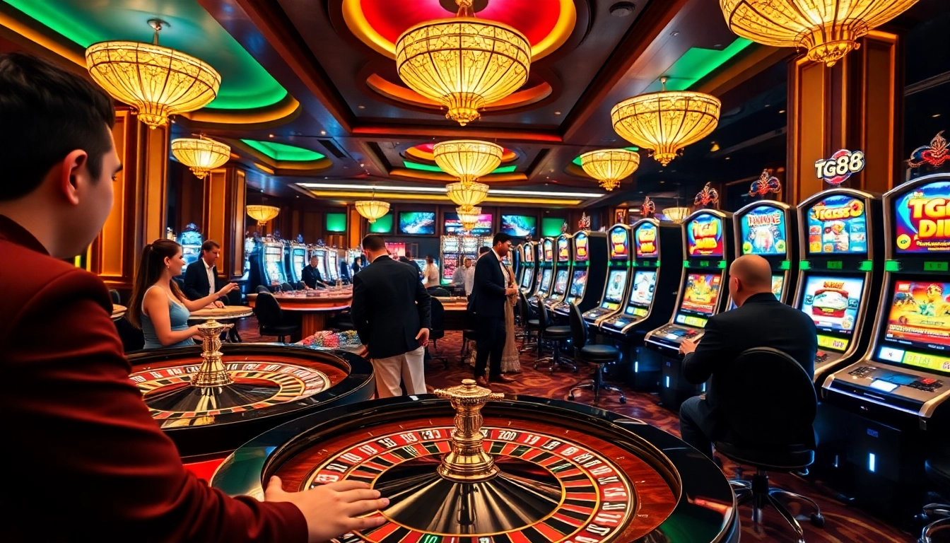 Experience the thrill of tg88 with elegant casino tables and vibrant gaming atmosphere.