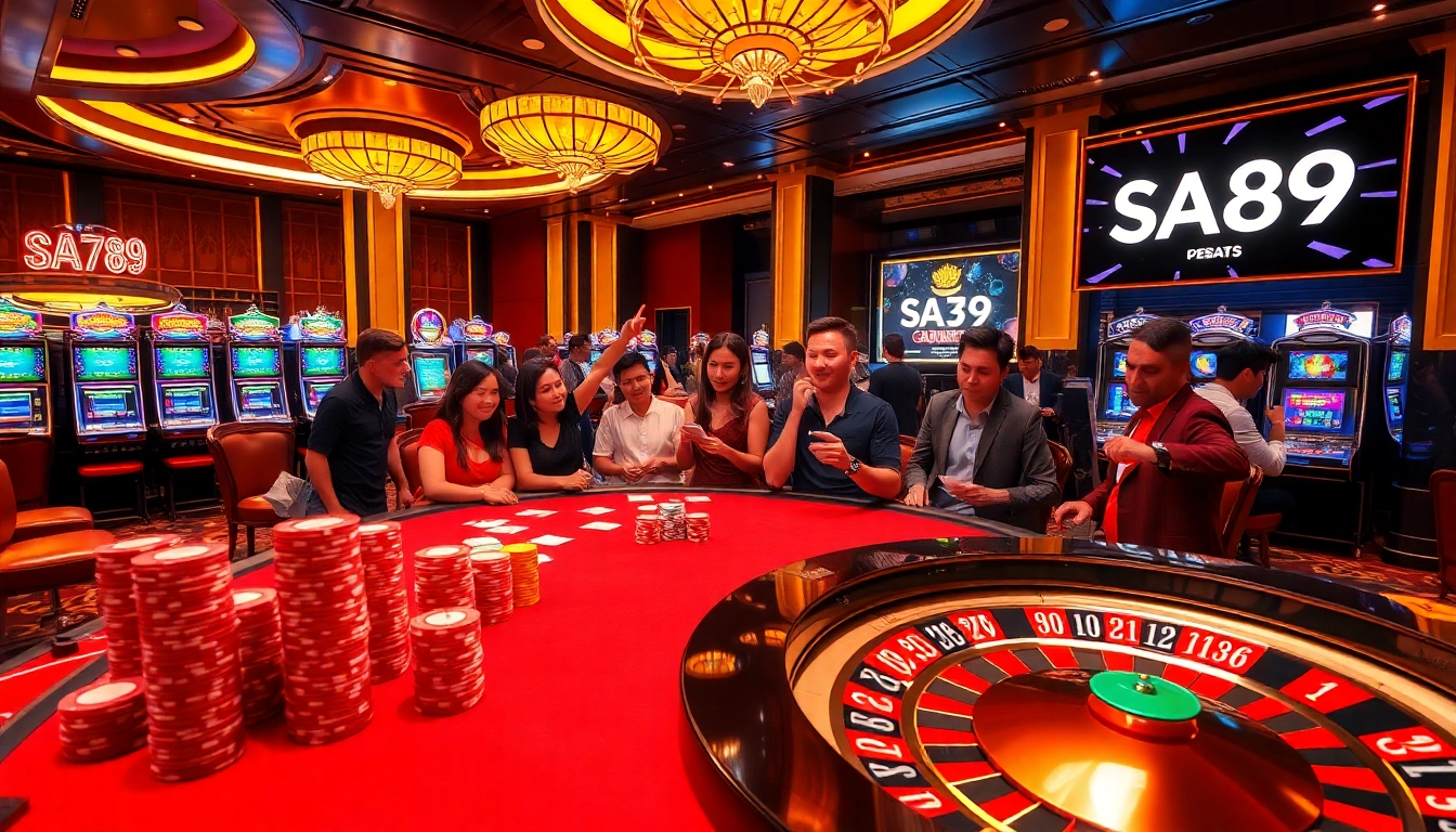 Exciting poker game at SAO789 casino showcasing vibrant chips and engaged players.